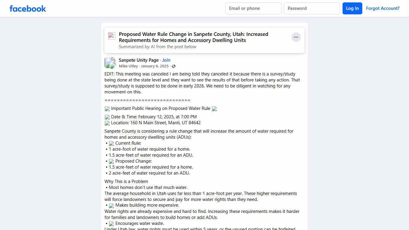 Sanpete Unity Page EDIT: This meeting was canceled I am being told they canceled it because there is a survey/study being done at the state level and they want to see th... Facebook