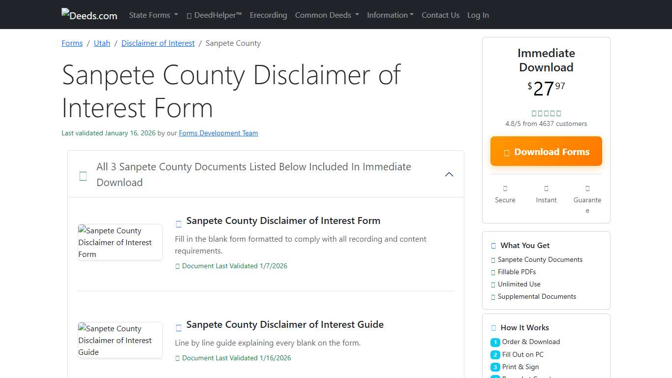 Sanpete County Disclaimer of Interest Form Utah Deeds.com