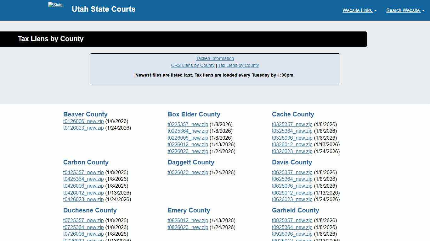 Tax Liens by County  - Utah Courts
