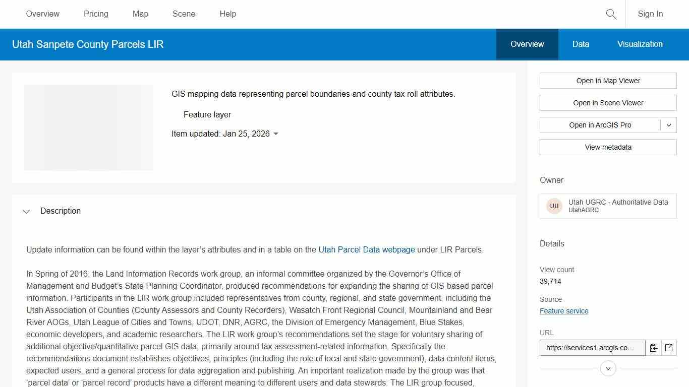 Utah Sanpete County Parcels LIR - Overview