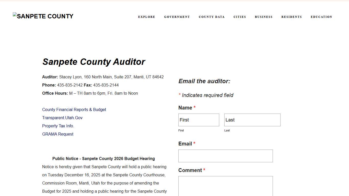 Sanpete County Auditor - SANPETE COUNTY
